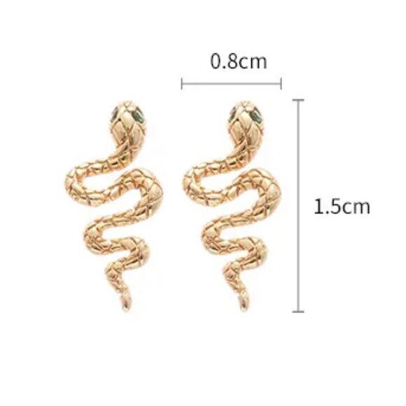 3/$35 Modern Gold Tone Snake Dangle Stud Earrings Copper Zircon Inlay Jewelry - Picture 5 of 7